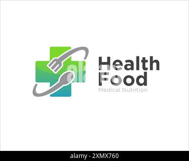plus health and healthy food, with the implementation of spoon and fork in the plus sign Stock Vector