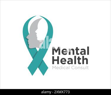 mental health logo and cancer ribbon Stock Vector