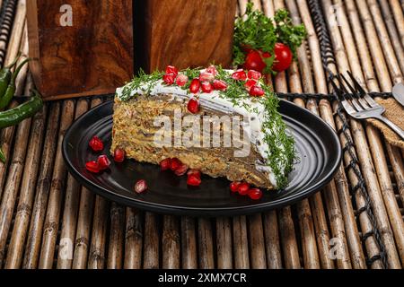 Homemade chicken liver cake served granet and dill Stock Photo Alamy