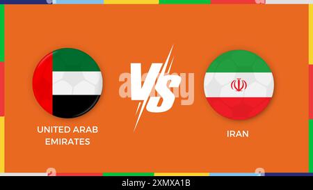 uae vs iran flag in circle for sports banner. vector illustrator Stock Vector