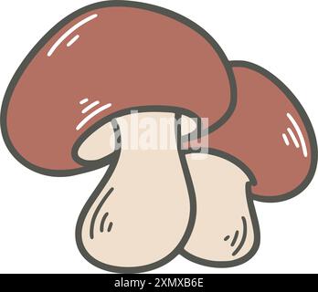 Cute hand drawn boletus mushrooms clip art. Forest mushrooms isolated on white background. Edible porcini mushrooms, vector graphic Stock Vector