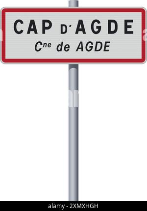 Vector illustration of the City of Cap d'Agde (France) entrance road sign on metallic pole Stock Vector