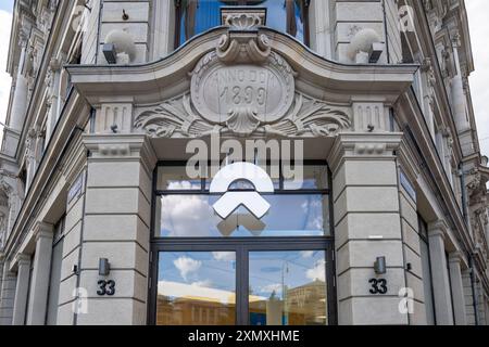 Oslo, Norway - 07.25.2024: NIO showroom in Europe. NIO show room with logo in the center of downtown Oslo, Norway. Nio Inc. is a Chinese electric vehicle manufacturer  Stock Photo