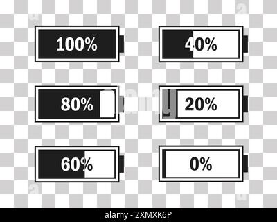 Level battery energy icon set. Powerfully full and power low up status batteries. Energy reusing concept. Alkaline tags. Battery charging point, charg Stock Vector