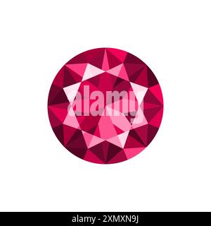 Round brilliant ruby. Vector illustration isolated on white background Stock Vector