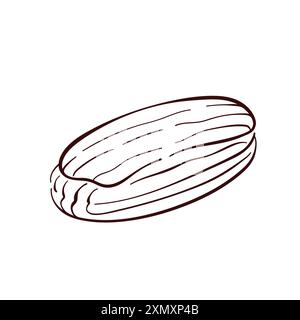 Eclair in line art style. French bakery design element. Vector illustration isolated on a white background. Stock Vector