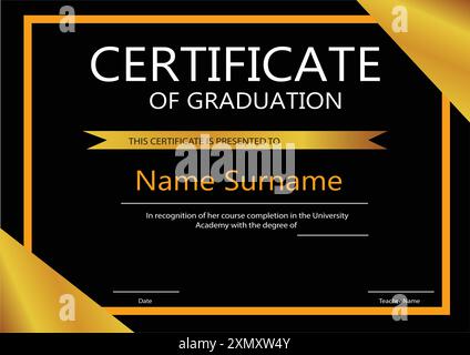 Vector illustration of high school graduation diploma certificate template design. Stock Vector