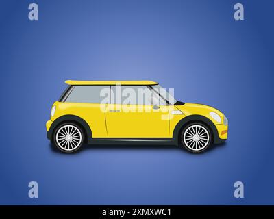 Vector illustration of side view of yellow realistic car  in flat style. Stock Vector