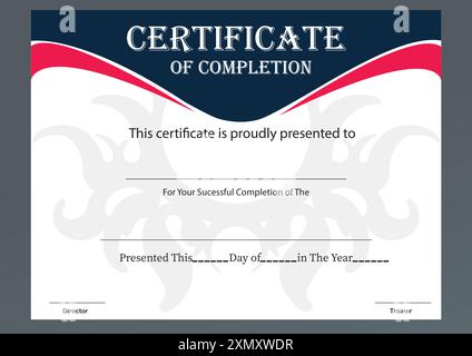 Vector illustration of completion certificate template in vintage style. Stock Vector