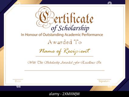 Vector illustration of certificate of scholarship or diploma template with modern design, easy to edit font, text and color changes. Stock Vector