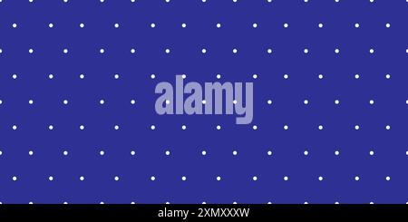 Blue and white seamless polka dot pattern. Uniform white round dots on a blue background. This design is for textile, wallpaper, and digital backgroun Stock Vector