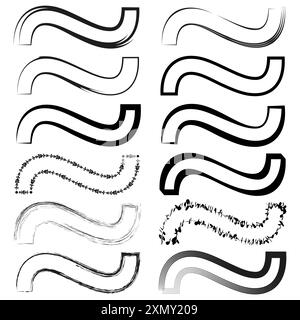 Curved brush strokes. Artistic wave lines. Vector graphic elements. Decorative design set. Stock Vector