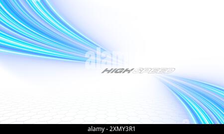 Sports background with 3d wavy lines. Blue energy curves on a white background. Dynamic motion light trails. Vector graphic design. Stock Vector