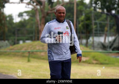 Hashan Tillakaratne, the bangladesh national women's team head coach is seen as Bangladesh Women’s cricket team attends practice at Bangladesh Krira S Stock Photo