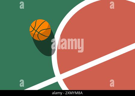 Ball on basketball court white line markings, view from above, poster with space for text,  vector Stock Vector