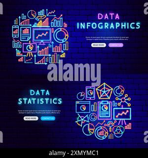 Data Infographics Neon Banners Stock Vector
