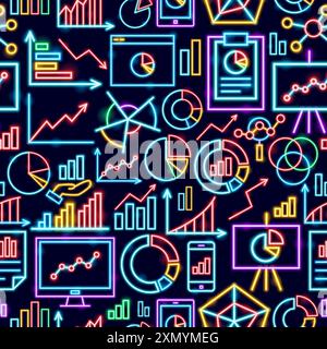 Data Statistics Seamless Neon Pattern Stock Vector