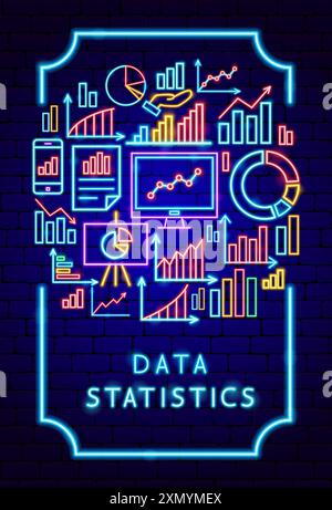 Data Statistics Neon Poster Stock Vector
