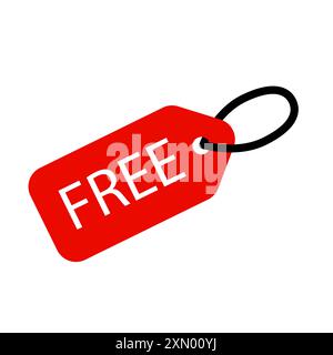 Free tag icon. Red price label. Discount vector symbol. Black loop design. Stock Vector
