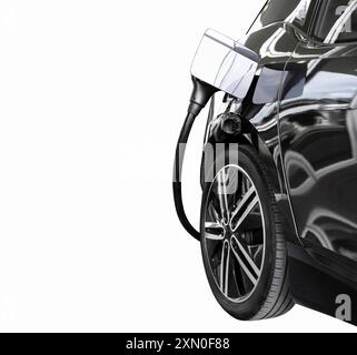 Isolated black part of electric or hybrid car with electric charger. Stock Photo