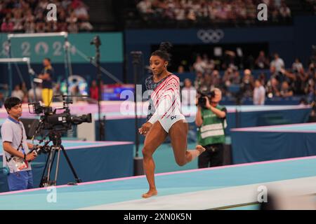 Bercy Arena, Paris, France. 30th July, 2024. SImone Biles (United States) competes during the vault on Day 4 of the Olympic Games at Bercy Arena, Paris, France. Ulrik Pedersen/CSM/Alamy Live News Stock Photo