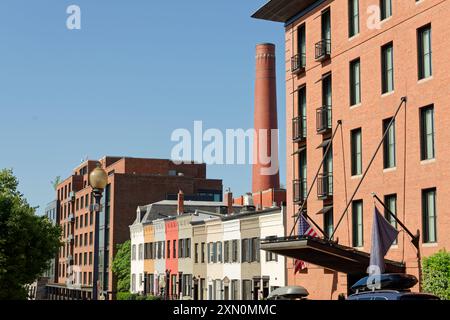 The Georgetown neighbourhood of Washington DC. An historical brick chimney of industrial heritage. Stock Photo