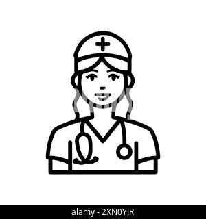 Nurse icon or modern line symbol. Vector line art and icon design with bold outline. Black and white Pixel Perfect minimalistic symbol isolated white Stock Vector
