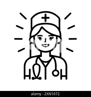 Nurse icon or modern line symbol. Vector line art and icon design with bold outline. Black and white Pixel Perfect minimalistic symbol isolated white Stock Vector