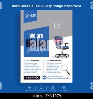 Hiring job print ready flyer or poster editable template. Job Vacancy leaflet and corporate business promotional brochure cover Template design Stock Vector
