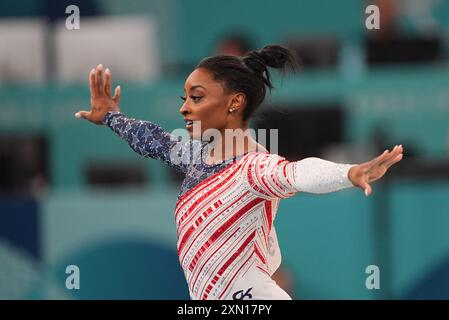 Bercy Arena, Paris, France. 11th Feb, 2023. SImone Biles (United States) competes during the floor on Day 4 of the Olympic Games at Bercy Arena, Paris, France. Ulrik Pedersen/CSM/Alamy Live News Stock Photo