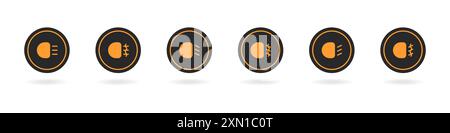 Car low beam and high beam icon set vector. Set of car light logos. Icons on the car dashboard for light. Vector set of car icons. Stock Vector