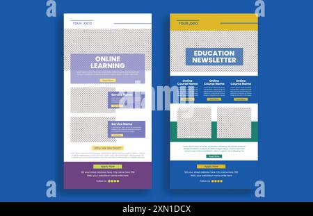 Set of email newsletter template for Education, study abroad and online learning website UI interface or header template, online school admission webs Stock Vector