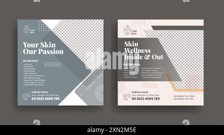 Dermatology service clinic social media post, banner, ads, Skincare, beauty treatment consultation promotional advertising template design Stock Vector