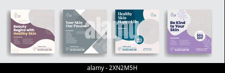set of skin health care Services social media post, banner, ads or Dermatologist square flyer or poster beauty treatment consultation ad desig Stock Vector
