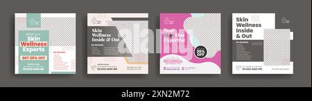 set of skin health care Services social media post, banner, ads or Dermatologist square flyer or poster beauty treatment consultation ad desig Stock Vector