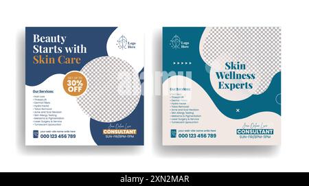 Dermatology skin care consultation editable social media post, banner, ads or square flyer or poster template, Stock Vector