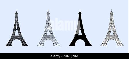 Black silhouette of Eiffel Tower vector hand drawn illustration. Symbol of Paris. Vintage drawing doodle painted by inks for icon, logo or design Stock Vector