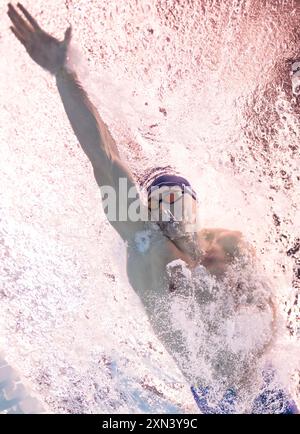 Paris, France. 30th July, 2024. Maxime Grousset of France competes during Men's 100m Freestyle Semifinal of swimming at the Paris 2024 Olympic Games in Paris, France, July 30, 2024. Credit: Du Yu/Xinhua/Alamy Live News Stock Photo