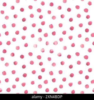 Abstract watercolor polka dots confetti background. Hand drawn irregular pink color circles seamless pattern. Watercolour colorful texture. Print for Stock Photo
