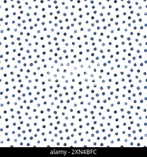 Abstract watercolor polka dots confetti background. Hand drawn irregular navy blue color circles seamless pattern. Watercolour colorful texture. Print Stock Photo