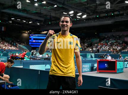Calderano Hugo Calderano, a Brazilian table tennis player during the game at WTT ...