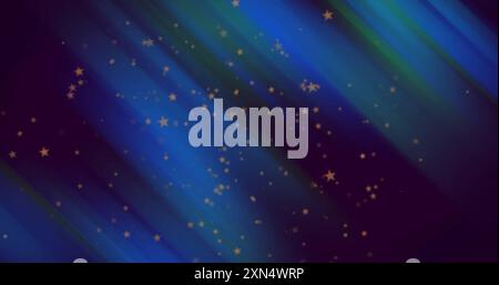 Image of yellow light spots over blue shapes on black background Stock Photo