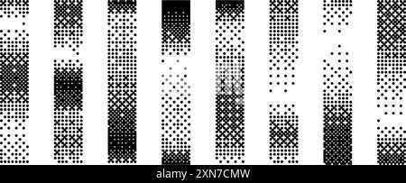 Halftone vertical gradient border set. Bitmap long dotted separator or ...