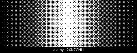 Fading bitmap gradient texture. Black and white dither pattern background. Abstract pixelated glitchy pattern. 8 bit video game screen wallpaper. Vanishing halftone backdrop. Vector retro pixel art Stock Vector