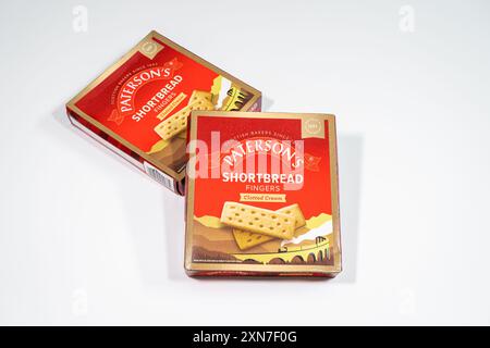 Paterson's Clotted Cream Shortbread Fingers on white background. Stock Photo