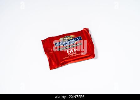 Ghirardelli Intense Dark  Chocolate Square on white background. Stock Photo