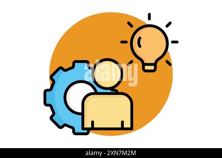 Founder icon. people with gear and light bulb. icon related to lead. colored outline icon style. business elements vector illustration Stock Vector