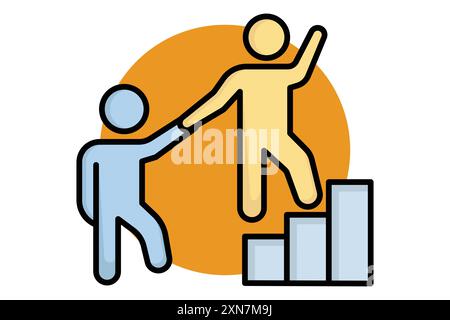 Leadership icon. people with stairs. icon related to empower . colored outline icon style. business elements vector illustration Stock Vector