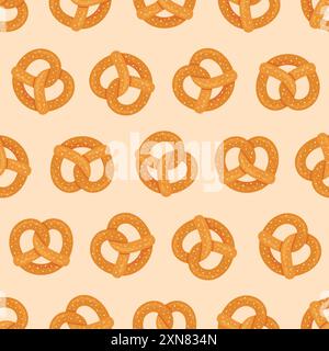 Bavarian pretzel seamless pattern. Bretzel repeating bakground. Vector illustration Stock Vector
