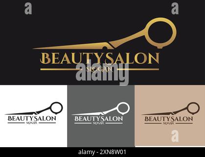 Vector design of beauty salon with  scissors icon. hair cutting logo symbol for beauty salon. Stock Vector